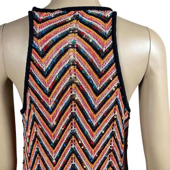Zara Knit Multicolor Chevron Maxi zigzag Dress Sleeveless Crochet Style Size M ( - Picture 7 of 14